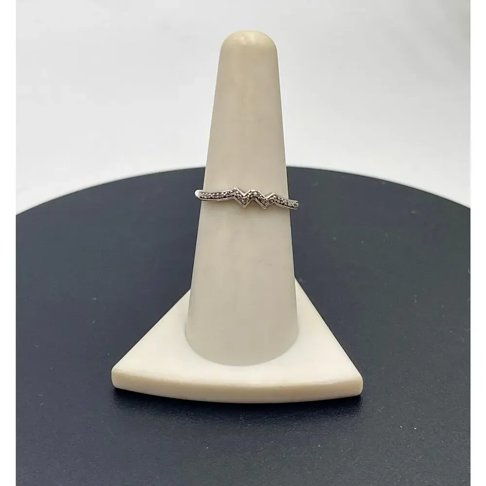 HK Sterling Silver 925 Wave Chip‎ Diamond Band Ring Size 7.5